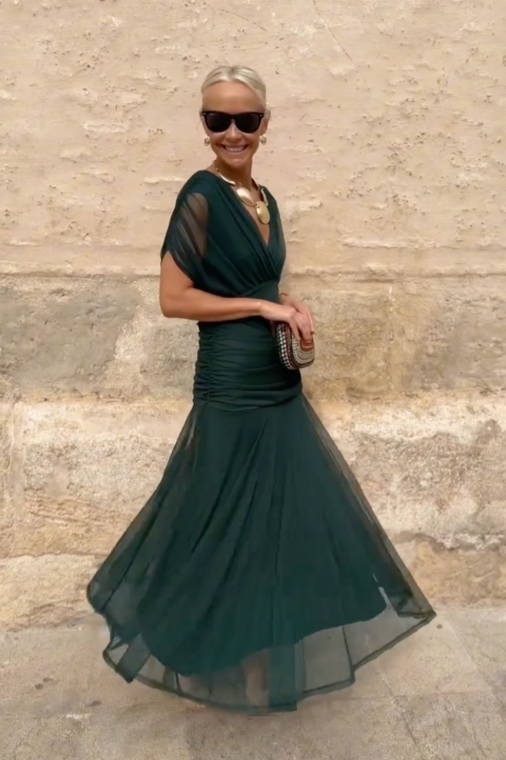 LOUISE | VESTIDO LARGO DE FIESTA ELEGANTE CON CUELLO EN V