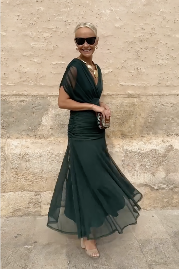 LOUISE | VESTIDO LARGO DE FIESTA ELEGANTE CON CUELLO EN V