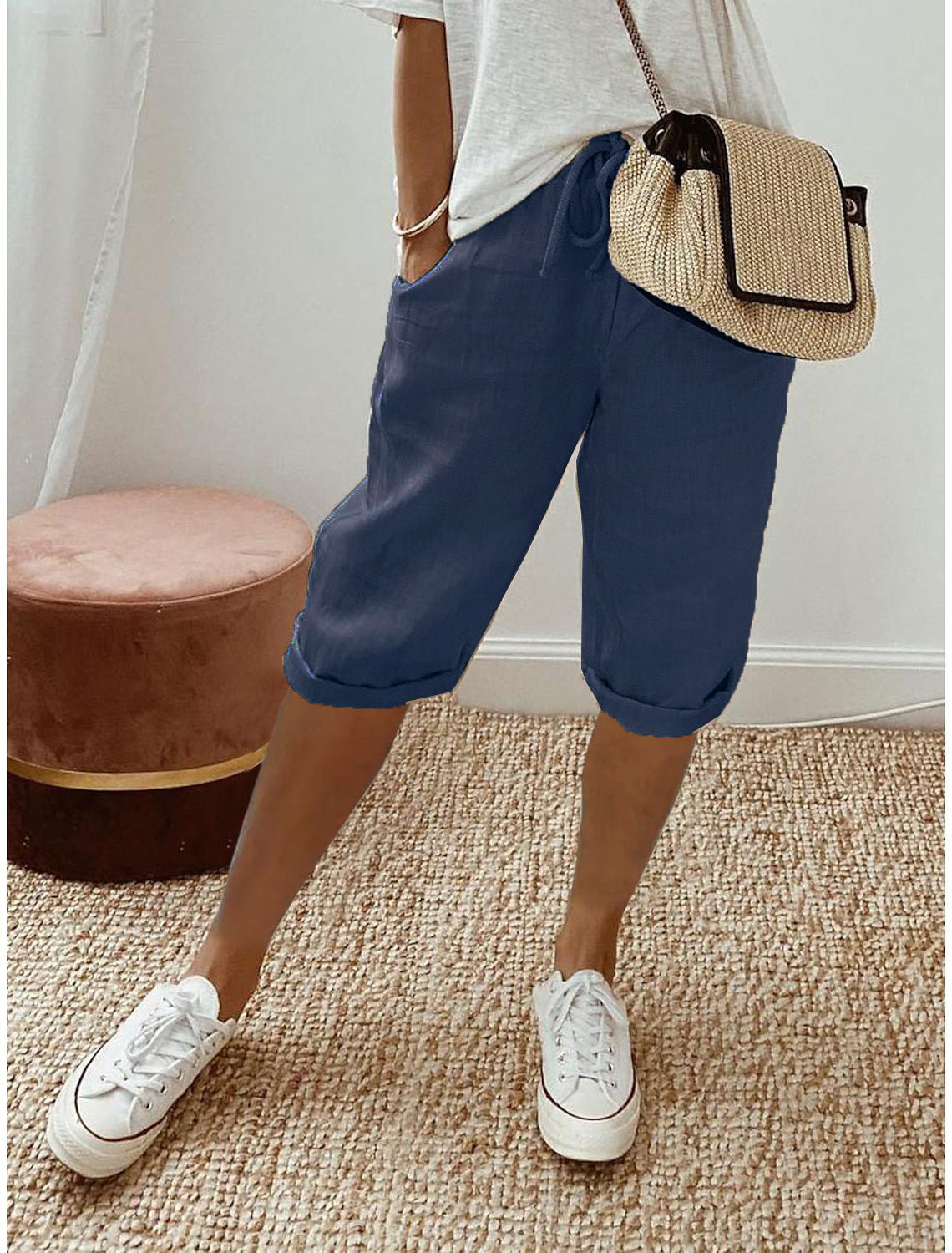 Pantalón culotte en mezcla de lino y algodón