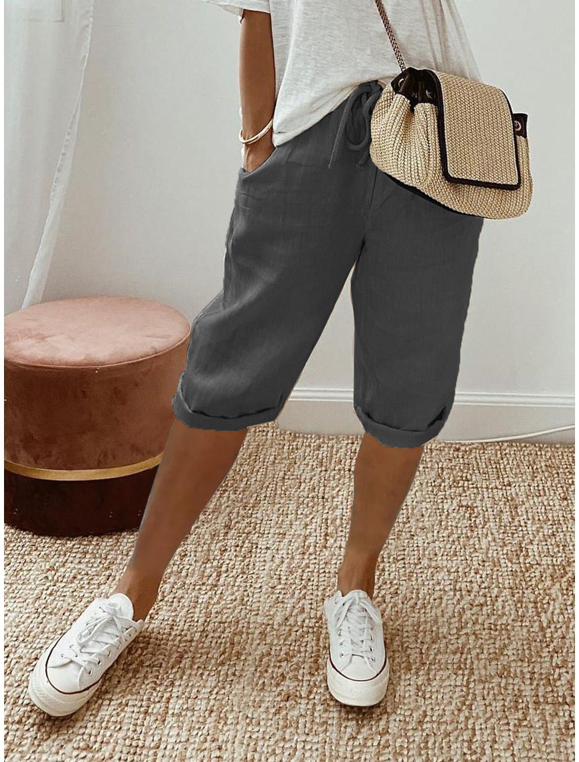 Pantalón culotte en mezcla de lino y algodón