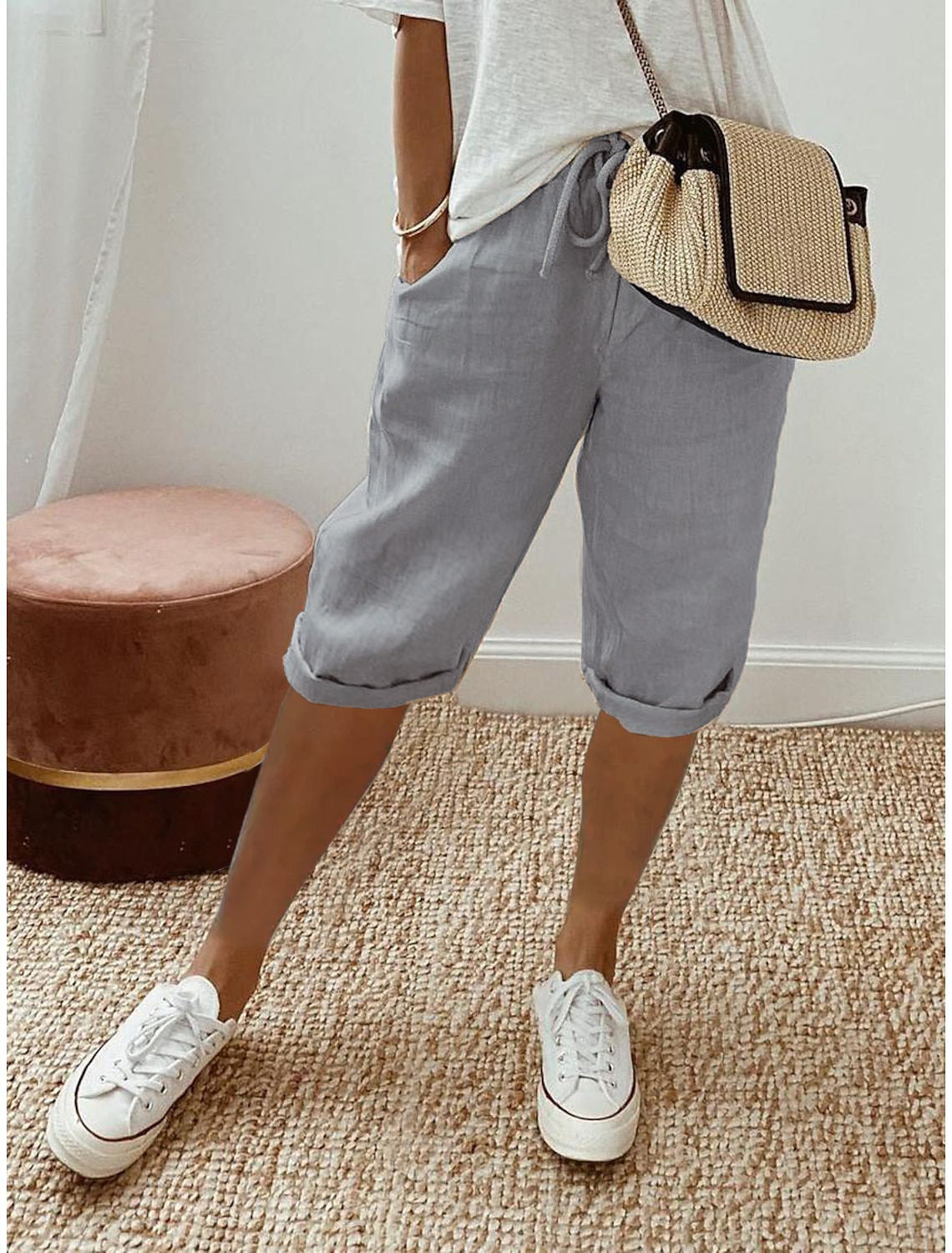 Pantalón culotte en mezcla de lino y algodón