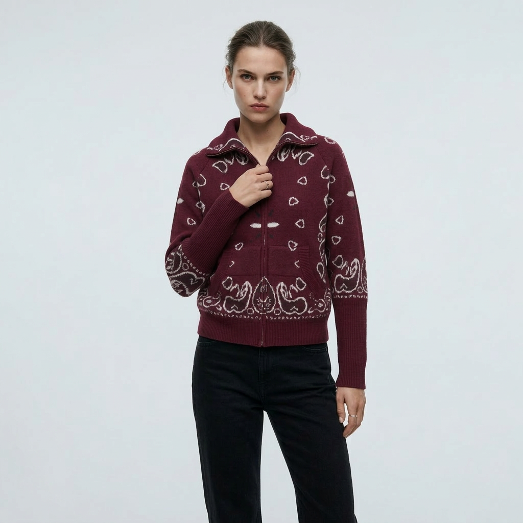 LETICIA | CARDIGÁN CON CREMALLERA DE ESTAMPADO PAISLEY