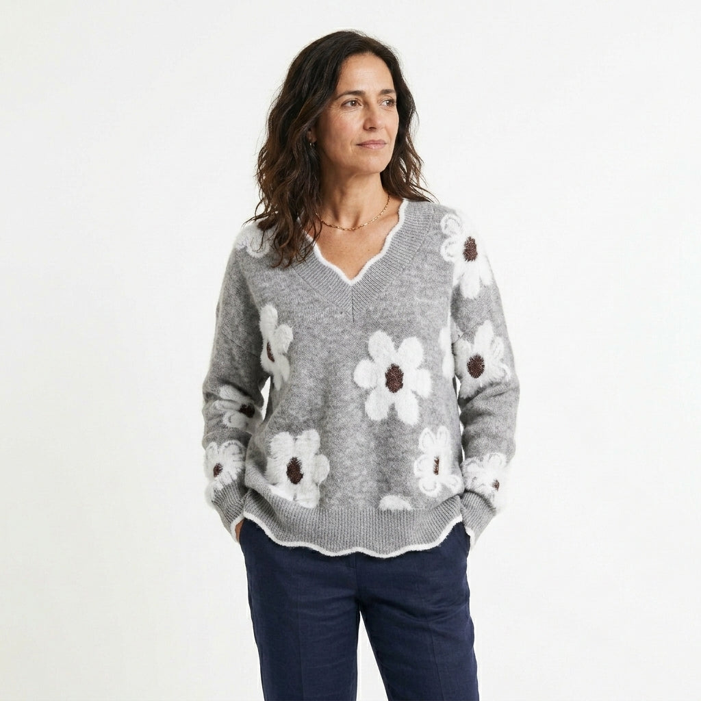PAULA | SUÉTER FLORAL ELEGANTE CON ESCOTE EN V