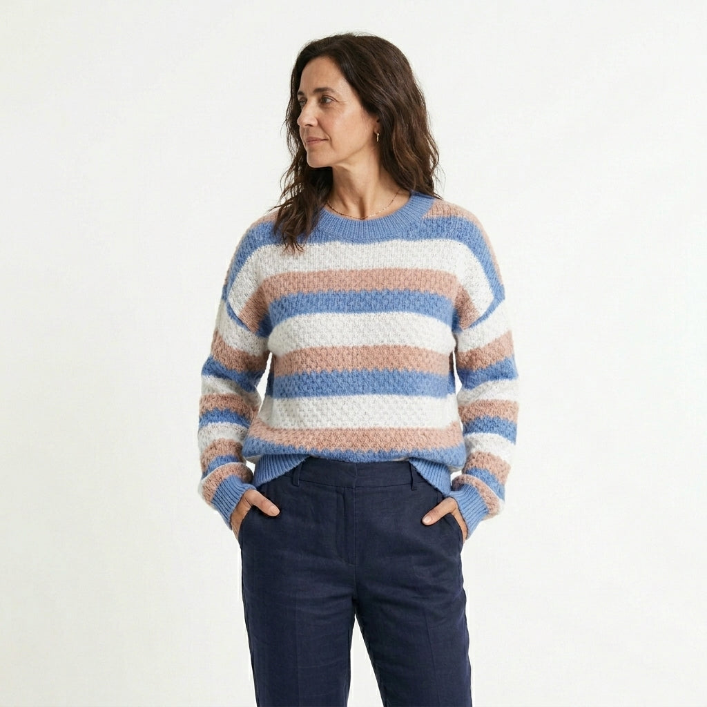 Kristen Jersey Oversized de Cuello Redondo a Rayas