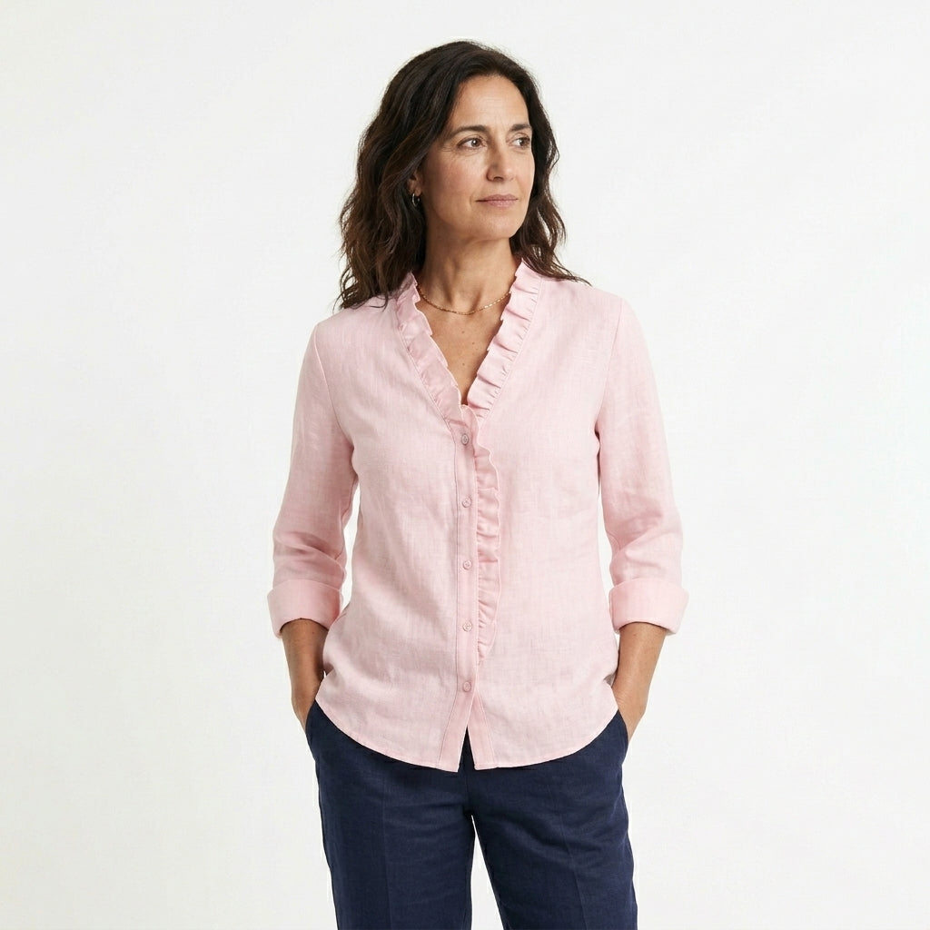 Irene | Blusa elegante con volantes, escote en V y mangas largas