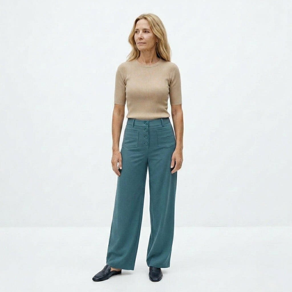 Nova Pantalones Rectos de Cintura Alta y Elasticidad