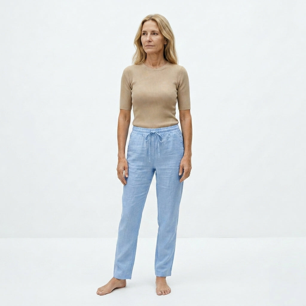Violeta Pantalones de Lino Mezclado Ajuste Relajado