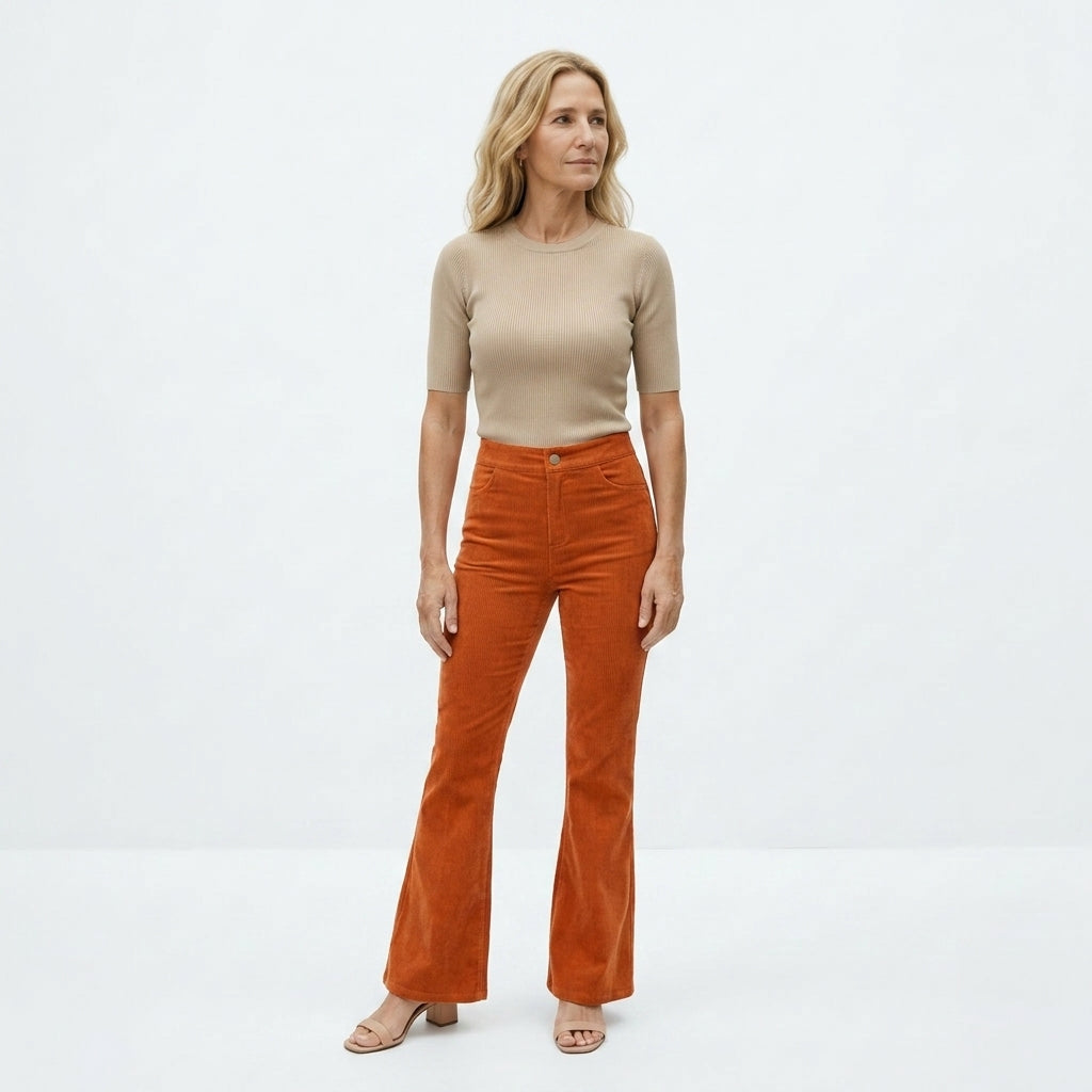Kiara Pantalones de Terciopelo de Pierna Ancha de Cintura Alta