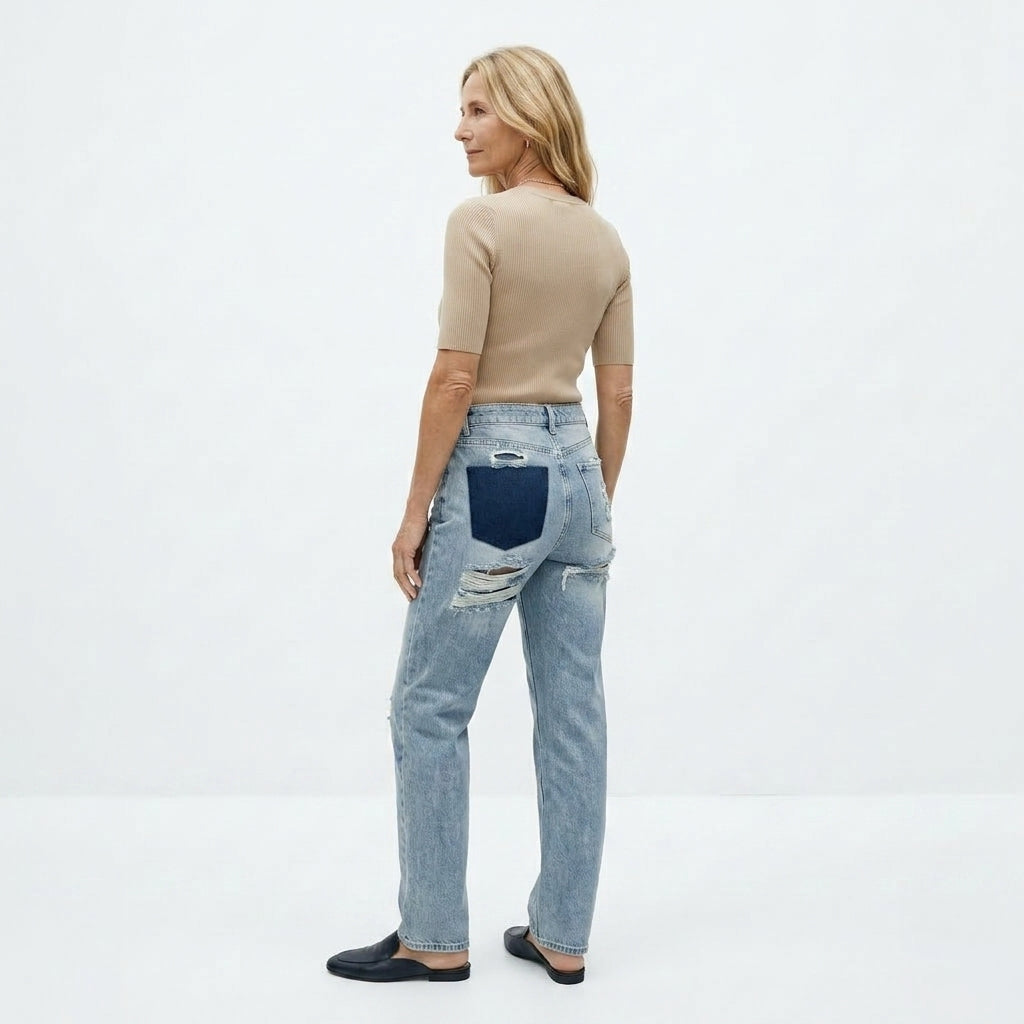 Roxy Jeans Vintage Desgastados de Cintura Alta