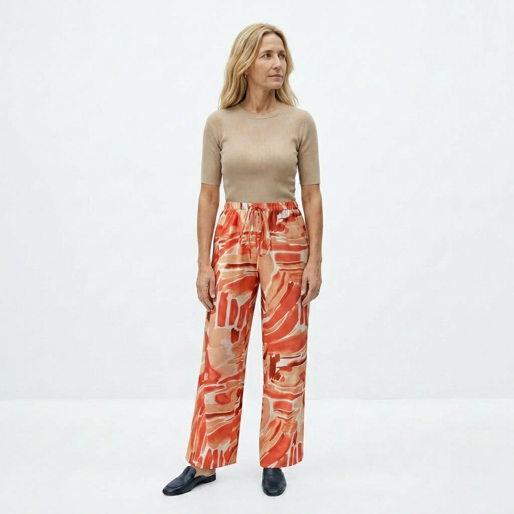 Senda Pantalones de Pierna Ancha con Estampado Abstracto