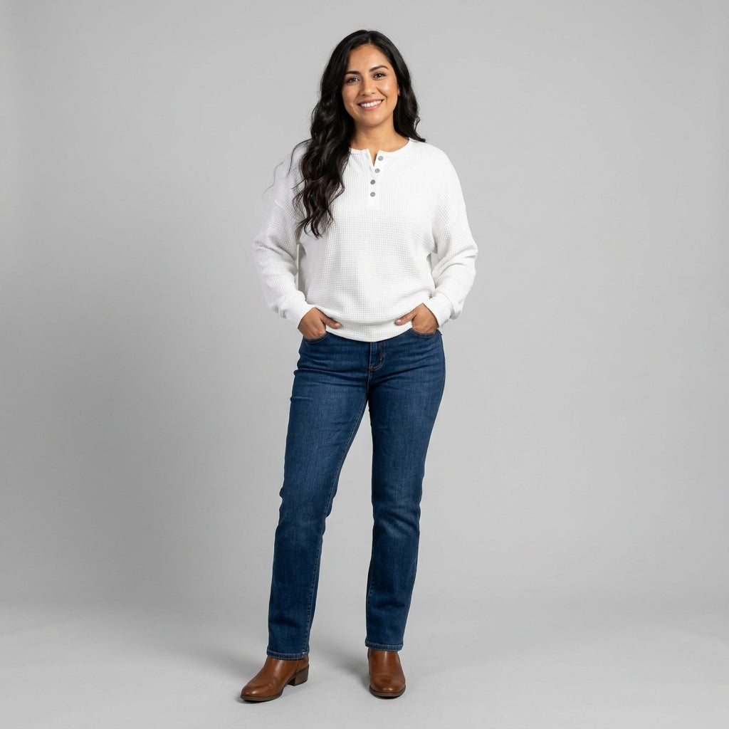Nuria | Suéter Henley de Punto Waffle Acogedor