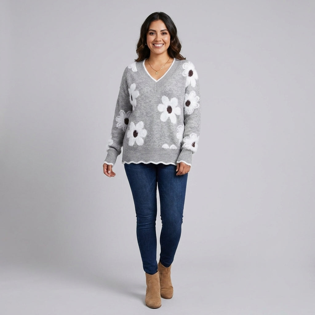 PAULA | SUÉTER FLORAL ELEGANTE CON ESCOTE EN V