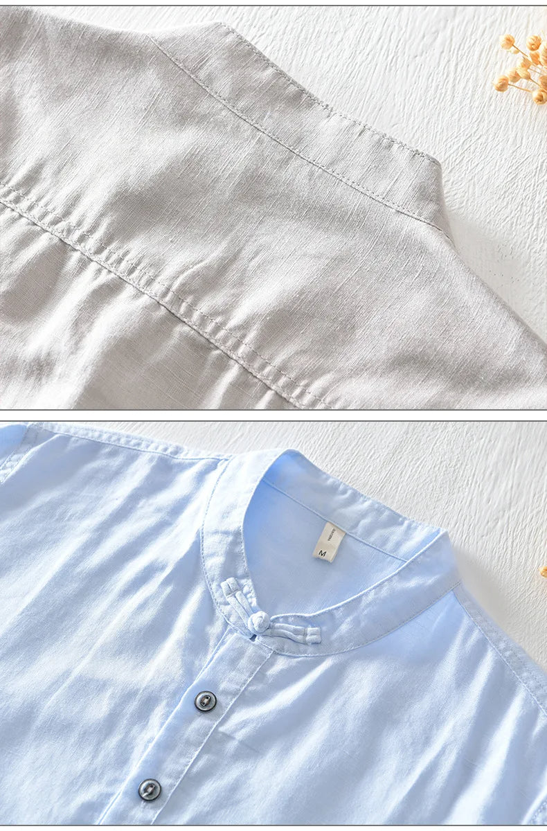 Camisa de algodón y lino de manga corta