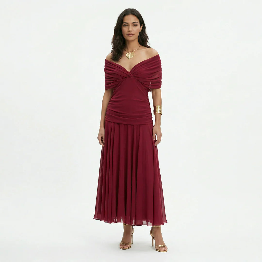 LOUISE | VESTIDO LARGO DE FIESTA ELEGANTE CON CUELLO EN V