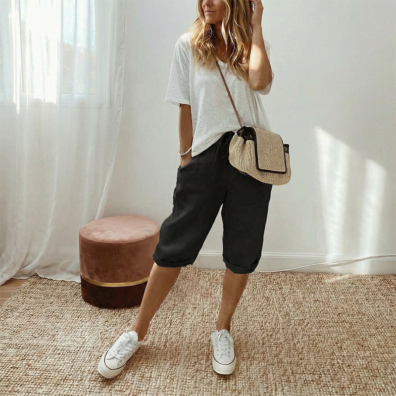 Pantalón culotte en mezcla de lino y algodón
