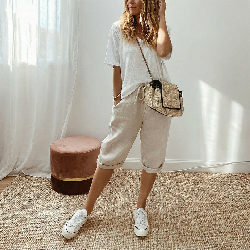 Pantalón culotte en mezcla de lino y algodón