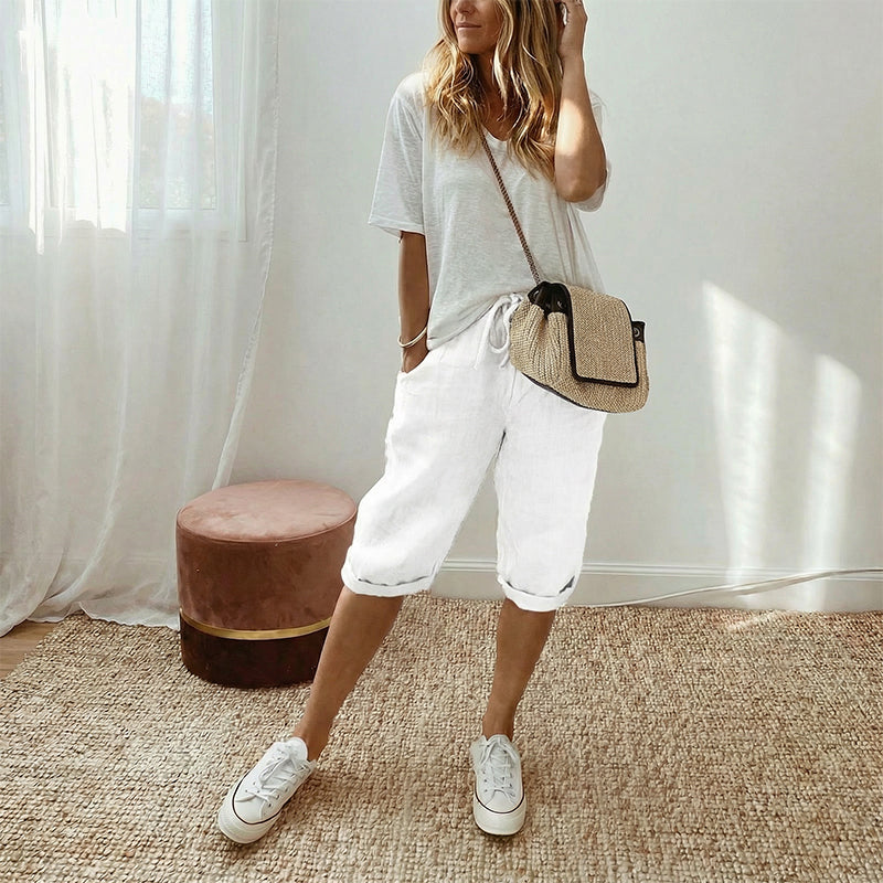 Pantalón culotte en mezcla de lino y algodón