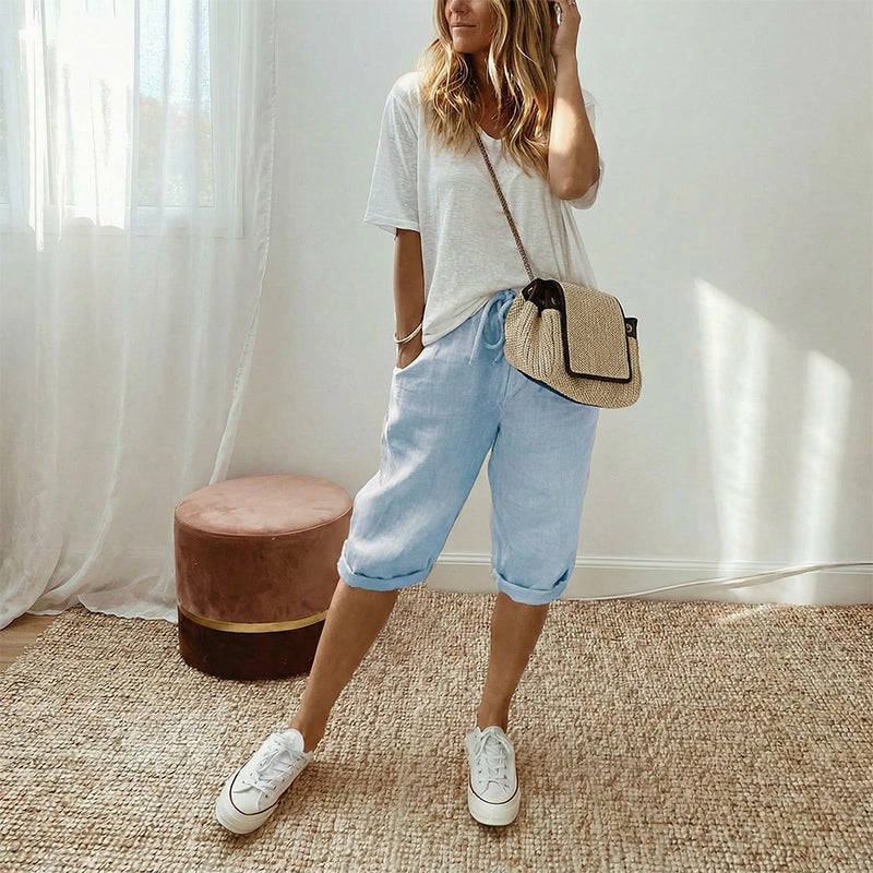 Pantalón culotte en mezcla de lino y algodón