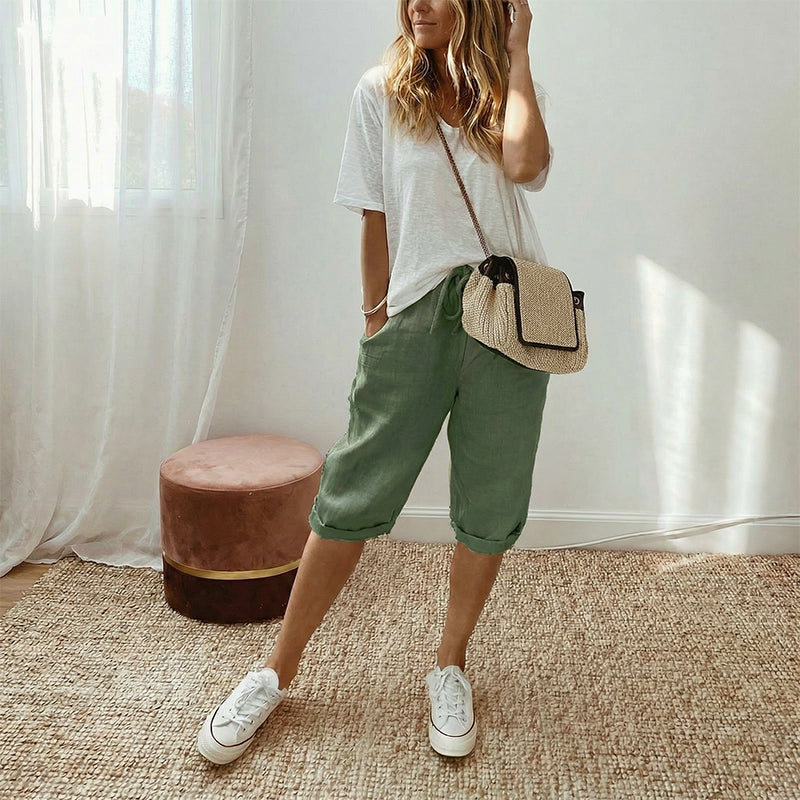 Pantalón culotte en mezcla de lino y algodón
